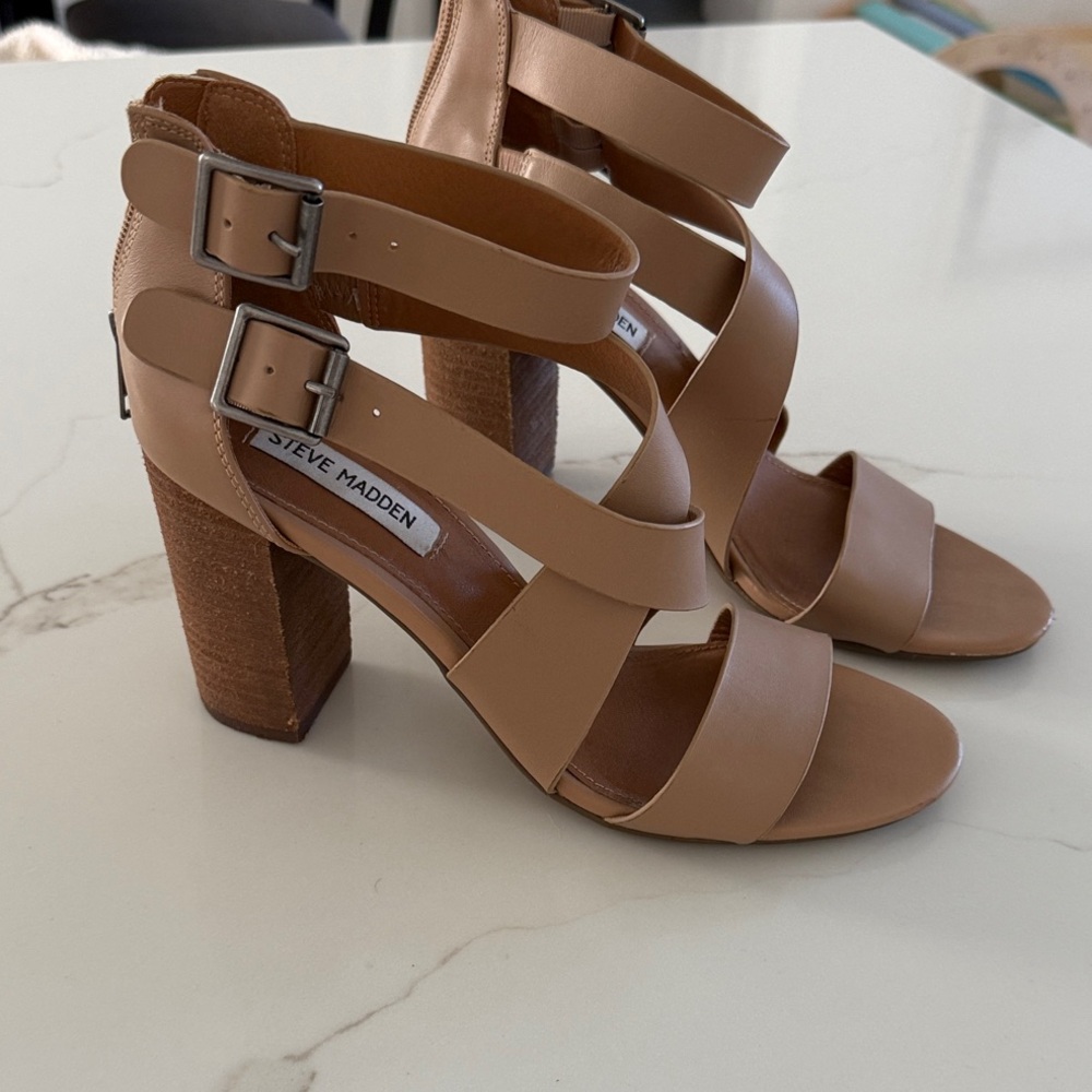 Steve Madden Beige Strappy Block Heels